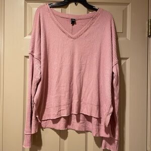 Wild Fable Dusty Pink Ribbed V-Neck Hi-Low Sweater w/Side Slits,‎ Size Medium